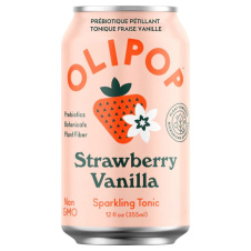 Front of OLIPOP Low Sugar Prebiotic Sparkling Tonic Strawberry Vanilla