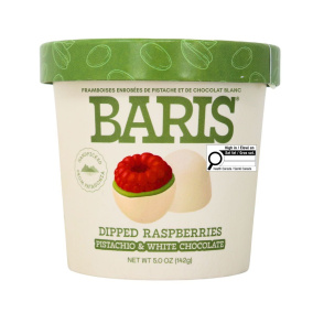 Framboises trempées dans du chocolat blanc et des pistaches, 142g