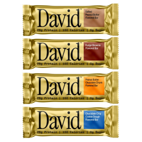 Barre protéinée David, assortiment de chocolat, paquet de 4, 55 g chacune