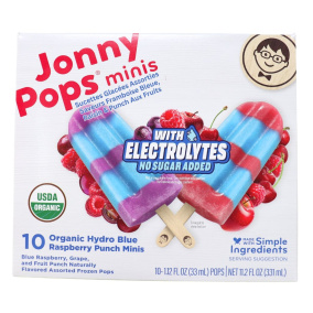 JonnyPops Organic Mini Popsicles With Electrolytes Blue Raspberry Variety Pack, 10 Popsicles