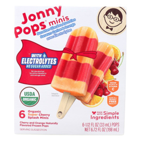 JonnyPops Organic Mini Popsicles With Electrolytes Super Cherry Splash, 6 Popsicles