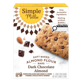 Simple Mills Barres à l'amande sans grains, molles et cuites au chocolat noir, 5 Barres