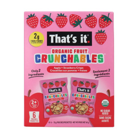 C'est ça, pas de sucre ajouté, croustilles de fruits biologiques Apple + Strawberry Crunchables, paquet de 6, 10 g chacun.