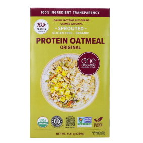 Front of One Degree Organic Foods High-Protein Sprouted Oatmeal Original  - whole grain oats - clean label cereal - plant-based protein oatmeal