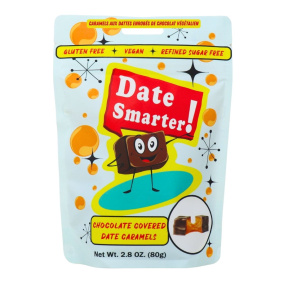 Date Smarter! Vegan Chocolate Covered Date Caramels Front 