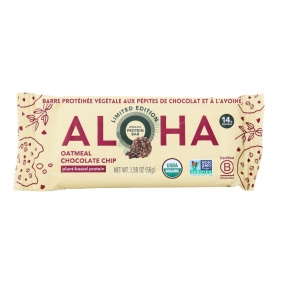 Front of ALOHA Protein Bars ALOHA Bars Organic Plant-Based Protein Bar Chocolate Chip Protein Bar Oatmeal Protein Bar 