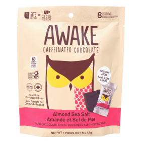 Éveillé No Sugar Added Caffeinated Chocolate Amande Sel Marin, Paquet de 8