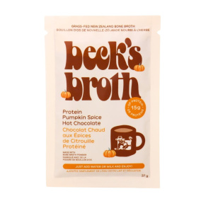 Poudre de bouillon d'os Beck's Broth au chocolat chaud épicé à la citrouille et à la protéine, 37g