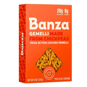 Front of Banza Chickpea Pasta Protein Pasta Gemelli Pasta