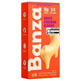 Front of Banza Chickpea Pasta Elbows White Cheddar Mac & Cheese, 156g