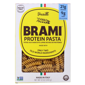 Front  of Brami High Protein Lupini Bean Pasta Fusilli - Protein Pasta Noodles - Healthy Pasta Noodles - Healthy Substitute For Pasta