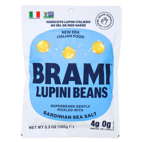 Front of Brami Italian Snacking Lupini Beans Sardinian Sea Salt - Keto snack Gluten Free Snack - Bean Snack