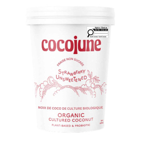 Front of Cocojune Organic Cultured Coconut Unsweetened Strawberry -  Vegan Yogurt - Coconut Based Yogurt - Cocojune Coconut Yogurt