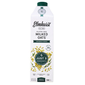 Front of Elmhurst Unsweetened Oat Milk -  Elmhurst milked oats - Elmhurst oat milk - Unsweetened oat milk
