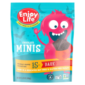 Profitez de la vie avec le pack d'Halloween en chocolat noir sans allergènes, contenant 15 mini barres.