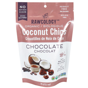 Rawcology Chips de Noix de Coco Superfood au Chocolat et à la Cannelle, 70g