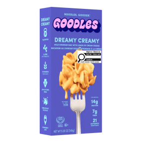 Front of Goodles Noodles High-Protein Mac & Cheese Dreamy Creamy - Goodles Pasta - High Fibre Mac - Healthy Pasta Alternatives