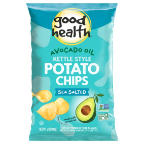 Front of Good Health Avocado Oil Sea Salt Kettle Style Potato Chips, 141g