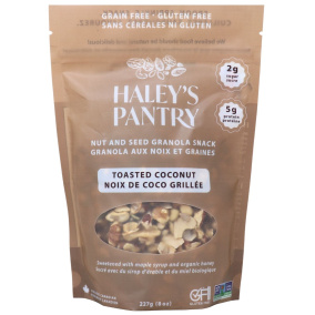Front of Haley’s Pantry Granola Toasted Coconut - non-GMO snack - low sugar granola - tropical granola