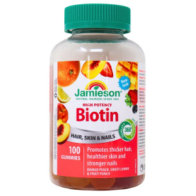 Front of Jamieson Vitamins High Potency Biotin Gummies, 100 Gummies
