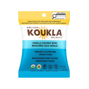 Koukla Delights Organic Gluten-Free Snack Bites Vanilla Coconut Front