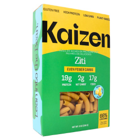 Front of Kaizen High Protein Even Fewer Carb Pasta Ziti - Vegan Protein Pasta - Kaizen Even Fewer Carbs - Net Carb Pasta