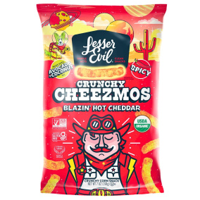 Lesser Evil Cheezmos Organic Crunchy Corn Blazin’ Hot Cheddar Front 