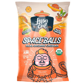 Lesser Evil Boules d'espace soufflées au maïs biologique au vrai cheddar, 198g