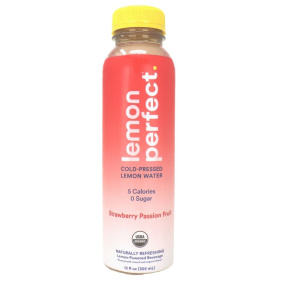 Limonade rafraîchissante zéro sucre Lemon Perfect à la fraise et au fruit de la passion, 355ml