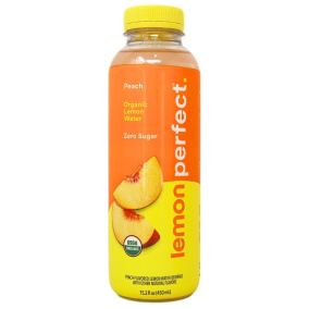 Front of Lemon Perfect Zero Sugar Organic Lemon Water Peach -  Lemon Water Benefits - Healthy Flavoured Water - Detox Lemon Water