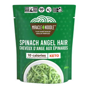 Front of Miracle Noodle Ready To Eat Konjac Noodles Spinach Angel Hair