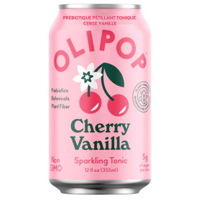 Front of OLIPOP Low Sugar Prebiotic Sparkling Tonic Cherry Vanilla -  Prebiotic Drink - Best Prebiotic Drink - Gut Health Drink