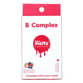 Nutrameltz Meltaway Supplement Tablets Vitamin B Complex Natural Mixed Berry Flavour Canada Front