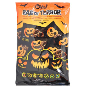 Sacs de Bretzels enrobés de chocolat sans allergènes de No Whey Foods, sac de terreur de 80g.