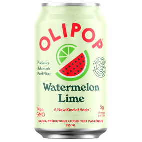 Front of OLIPOP Prebiotic Soda Watermelon Lime - Healthy Soda Alternatives - Healthy Soft Drinks - Healthy Carbonated Drinks