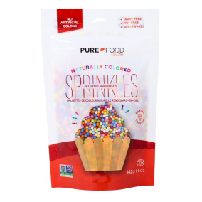 Front of Pure Food by Estee Naturally-Coloured Sprinkles Round Rainbow - Baking Sprinkles - Sugar Sprinkles - Candy Sprinkles
