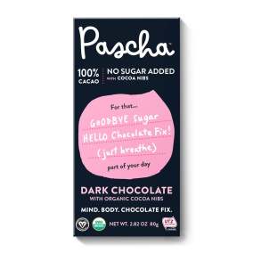 Pascha Noir Barre Noire 100% Cacao Chocolat Noir avec Éclats de Cacao, 80g 