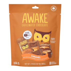 Bouchées de chocolat au lait caramélisé et caféiné Awake, paquet de 8.