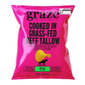 Graze Potato Chips Kettle Cooked in Grass-Fed Beef Tallow Sea Salt Front of package
