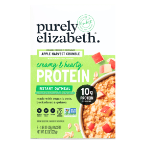 Front of Purely Elizabeth High-Protein Instant Oatmeal Apple Harvest Crumble - High Protein Breakfast Oatmeal - Vegan Protein Oatmeal - Gluten-Free Oatmeal