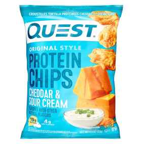 Front of Quest Protein Tortilla Chips Cheddar & Sour Cream - High Protein Chip - Low Carbs Chip - Less Sugar Chip