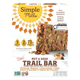 Simple Mills Gluten-Free Nut & Seed Trail Bar Peanut Butter Chocolate Chip, 5 Bars