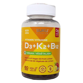 SUKU Vitamins Sugar Free Gummies 1000 IU Vitamin D3 + K2 + B12, 60 Gummies