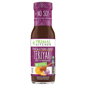 Front of Primal Kitchen Thick & Sticky Honey Teriyaki Sauce & Marinade - Gluten Free Teriyaki Sauce - Paleo Teriyaki Sauce - Coconut Aminos Teriyaki Sauce