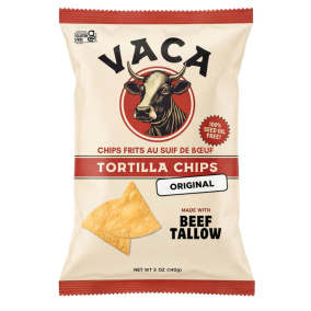 Front of Vaca Chips Handmade Tortilla Chips made with Beef Tallow Original -  Beef Tallow Snack -  Low Carb Chips - Vaca Tallow Fried Chips