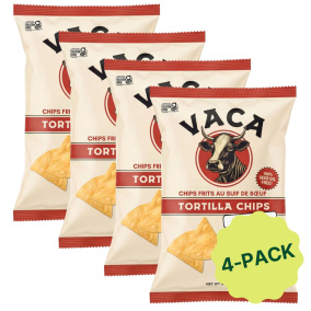 Front of Vaca Chips Handmade Tortilla Chips made with Beef Tallow Original 4-Pack -  Beef Tallow Snack -  Low Carb Chips - Vaca Tallow Fried Chips