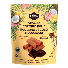 Rouleaux de noix de coco biologiques de Cha, chocolat, 100g.