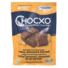 ChocXO Snaps 69% Chocolat au Lait Noir Toffee, Amandes et Sel de Mer, 98g.