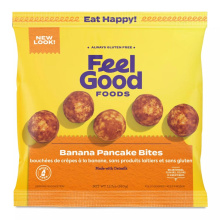 Savourez les délicieux Pancake Bites à la banane sans gluten de Feel Good Foods, 360g.