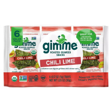 Donne-moi des collations biologiques à base d'algues rôties en paquet valeur Chili Lime, 6 paquets.